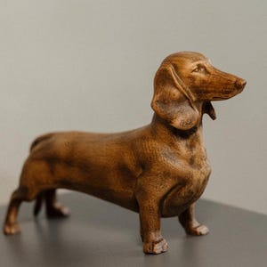 Hand Carved Wooden Dachshund Dog Figurine Unique Gift for Dog Lovers Natural Wood Pet Decor Handmade Dog Sculpture Home Shelf Decor