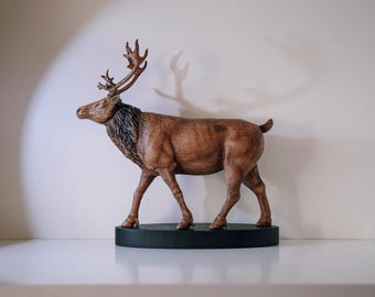 Wooden Deer Figurine — Hand Carved Stag Sculpture — Wildlife Home Decor