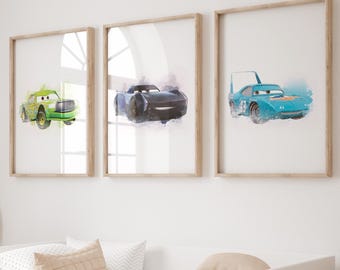 Watercolor Cars Nursery Decor: Friends of McQueen Art Print (Digital Download)