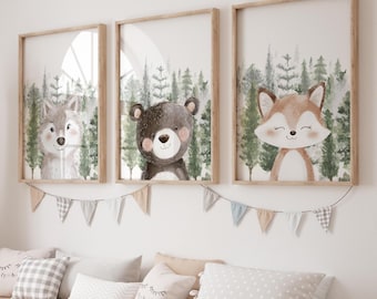Woodland Animal Nursery Prints: Watercolor Forest Decor Set (Digital Download