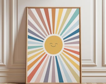 Watercolor Rainbow Sun Print: Boho Baby Room Wall Art (Digital Download)
