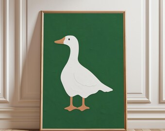 Silly Goose Wall Art Printable – Dark Green Nursery Decor for Kids - Farm Animal Printable