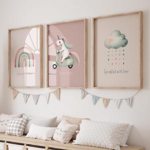 Unicorn Nursery Wall Art Set of 3 | Girls Room Decor | Rainbow Printable | Inspirational Kids Prints | Scooter Unicorn | DIGITAL DOWNLOAD