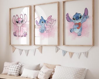 Stitch and Angel Digital Wall Art Printable | Cute Kids Room Decor | Nursery Poster Download | Girls Bedroom Wall Print