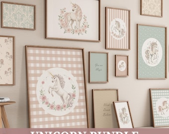 Vintage Unicorn Nursery Art Prints - Boho Baby Girl Decor (Digital Download)