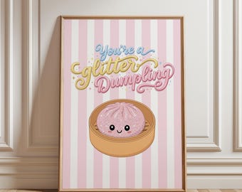 Glitter Dumpling Wall Art for Kids Room, Cute Squishy Dumpling Nursery Decor, Kawaii Food Art Print (Digital Download)