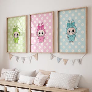 Kawai Labubu Monsters Wall Art – Set of 5 Digital Prints | Kawaii Retro Decor  | Printable Wall Art