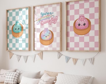 Teal and Pink Dumpling Wall Art Set of 3 | You’re a Glitter Dumpling Prints | Kids Room & Nursery Decor (Digital Download)