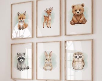 Woodland Animal Nursery Art | Watercolor Forest Prints (Digital Download)