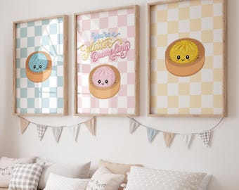 Glitter Dumpling Wall Art Set of 3 | You’re a Glitter Dumpling Cute Kawaii Food Prints | Kids Room & Nursery Decor (Digital Download)