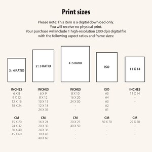May include: An image with the text "Print sizes" and a list of print sizes in inches and centimeters. The image shows different aspect ratios, including 3:4, 2:3, 4:5, ISO, and 11 X 14, with corresponding dimensions.