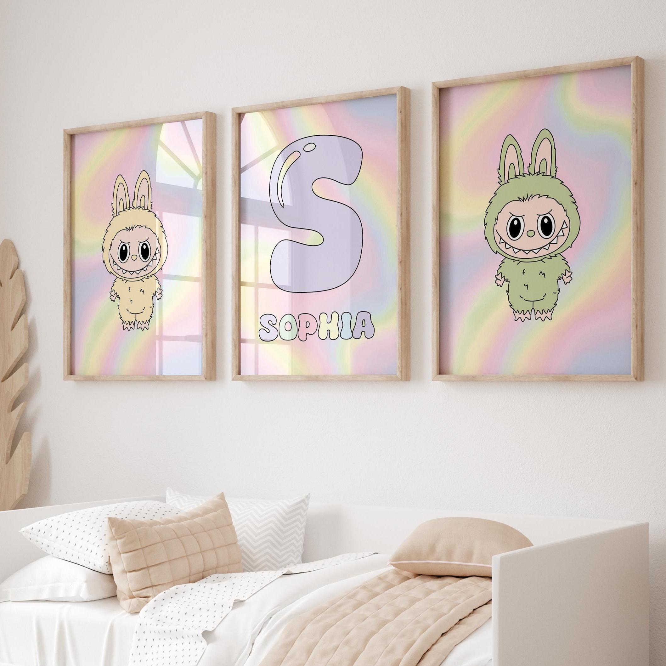 Personalized Labubu Wall Art – Set of 3 Custom Name Prints, Cute Macaron Monster Decor, Digital Download for Labubu Fans