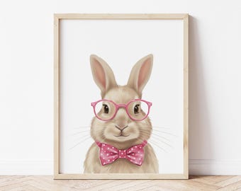 Pink Retro Easter Bunny Wall Art – Vintage Happy Easter Decor – Funny Bunny Sunglasses Print – Cute Easter Wall Art (Digital Download)