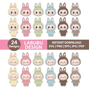 Labubu Designs SVG-Bundle, Labubu Clipart, Labubu PNG, Zeichentrickfigur SVG, Cricut Schnittdateien, niedlicher Labubu Vektor, digitaler Download