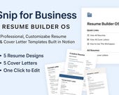 Notion Resume Builder | 5 Resume & 5 Cover Letter Templates | Editable Notion CV | Student + Professional Job Application Kit