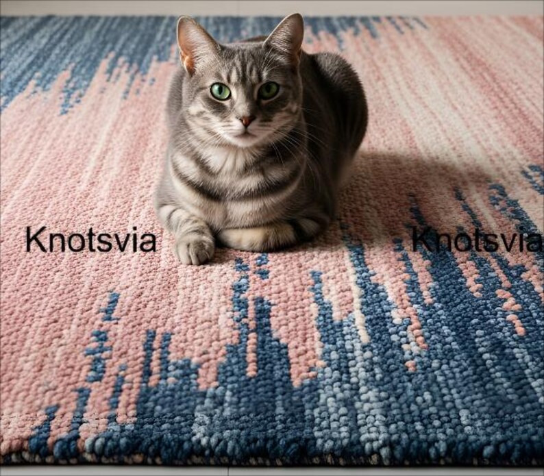 Knotsvia Blush Pink & Indigo Textured Rug | Modern Abstract Design ...