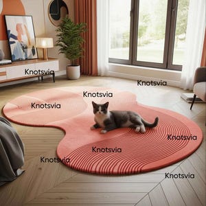 Organic Shape Pink Area Rug | Irregular Coral Modern Rug | Aesthetic Wavy Design | Trending Color Home Decor | Textured Abstract Rug.