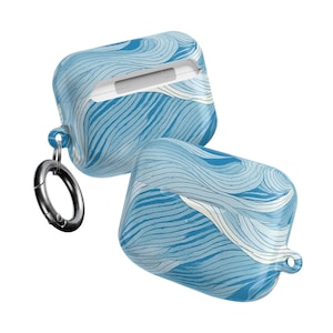 Ocean Wave AirPods Pro Case, Blue Abstract Coastal Earbuds Cover, Polycarbonate Gloss Finish