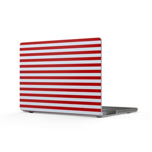 Red & Baby Blue Striped MacBook Case | Minimal Hard Shell Laptop Cover | Coastal Aesthetic MacBook Air and Pro Case | Protective Laptop Case