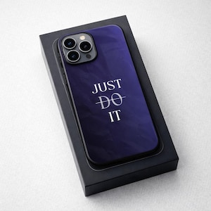 Motivational Quote iPhone Case, Minimalist Street Style Cover, Deep Blue Glossy Shell