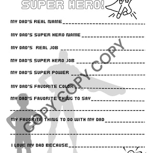 Por que o PAI é meu super-HERÓI para impressão, Questionário para crianças do Dia dos Pais, download instantâneo, atividade de artesanato DIY, quadrinhos para colorir da escola dominical da Igreja