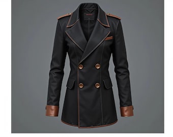 Men’s Black Leather Trench Coat | Double Breasted Military Style