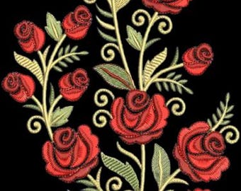 Elegant Red Rose Floral Embroidery Design | Vintage Rose Bouquet Embroidery Pattern | Machine Embroidery File | Instant Download