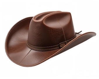 Handmade Brown Leather Cowboy Hat | Western Style Rodeo Hat | Durable Rancher Hat for Men & Women | Vintage Outback Leather Hat
