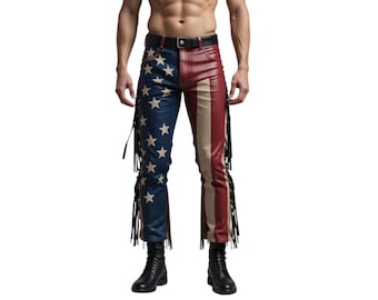 American Flag Faux Leather Fringe Pants – Rodeo Biker Style