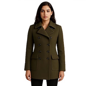 Women’s Military Style Wool Blend Double-Breasted Peacoat | Classic Winter Jacket | Elegant Long Coat with Pockets
