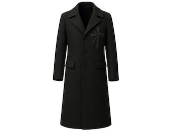 Black Gothic Men's Trench Coat | Double-breasted Cotton Overcoat