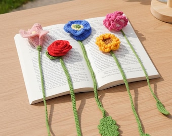 Paquete 5 en 1 de marcapáginas de flores a crochet con patrón PDF - Marcapáginas de crochet fácil para principiantes, marcapáginas de flores a crochet, cómo tejer un marcapáginas a crochet