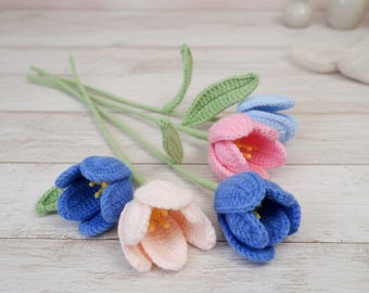 Patrón de ganchillo de flor de tulipán - Flor de tulipán de ganchillo fácil para principiantes, patrón PDF de amigurumi floral de ramo, cómo tejer una flor a ganchillo