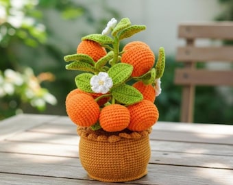 Patrón de ganchillo para maceta naranja - Amigurumi de fruta fácil de ganchillo, patrón de fruta de ganchillo para principiantes, tutorial de idea de regalo DIY