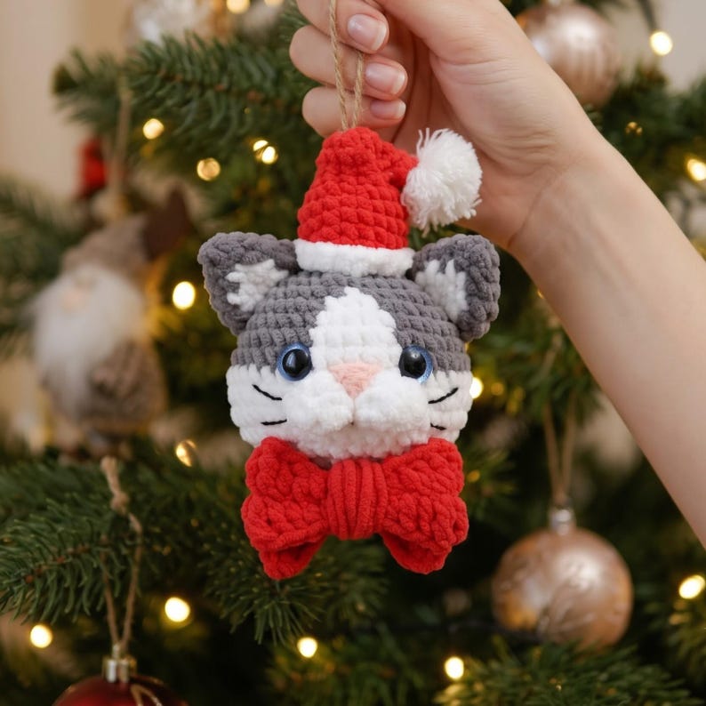 Cat Christmas Ornaments Crochet PDF Pattern - Beginner Friendly Crochet ...