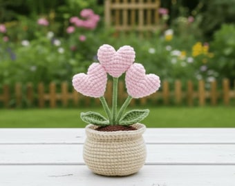Patrón PDF de maceta de flores en forma de corazón a crochet - Linda maceta de flores amigurumi, regalo fácil de hacer en forma de corazón para principiantes, patrón de decoración del hogar a crochet
