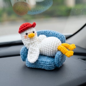 Gehaakt lui eendje pdf-patroon - schattige eend amigurumi met bank - eenvoudig gehaakte eend pluche - tutorial grappige eendje - schattig haakwerk