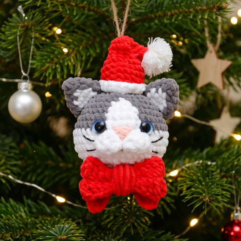 Cat Christmas Ornaments Crochet PDF Pattern - Beginner Friendly Crochet ...