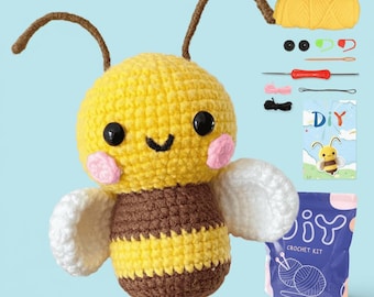 Kit de ganchillo para principiantes: adorable kit de amigurumi de abeja, kit de ganchillo fácil para principiantes, idea de regalo artesanal, kit de tejido para adultos y adolescentes.