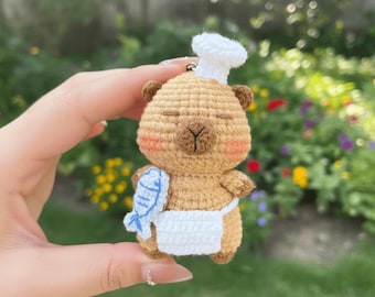 Amigurumi Capybara Chef Patrón de Ganchillo, Carpincho de Ganchillo Fácil para Principiantes, Lindo Animal de Peluche PDF, Juguete de Carpincho para Cocinar