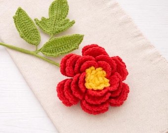 Patrón de ganchillo de flor de peonía - Flor amigurumi fácil para principiantes, tutorial de regalo de ramo de flores de ganchillo, decoración del hogar con flores de ganchillo