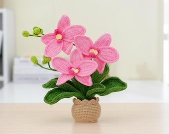 Patrón PDF de maceta de orquídeas a crochet - Patrón de maceta DIY, flor de orquídea amigurumi fácil, decoración de plantas a crochet, tutorial apto para principiantes