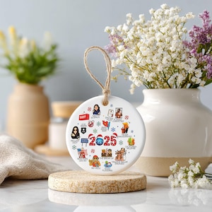 2025 Year in Review Ceramic Ornament, Unique Xmas Gift for Friends & Family, 1 Side
