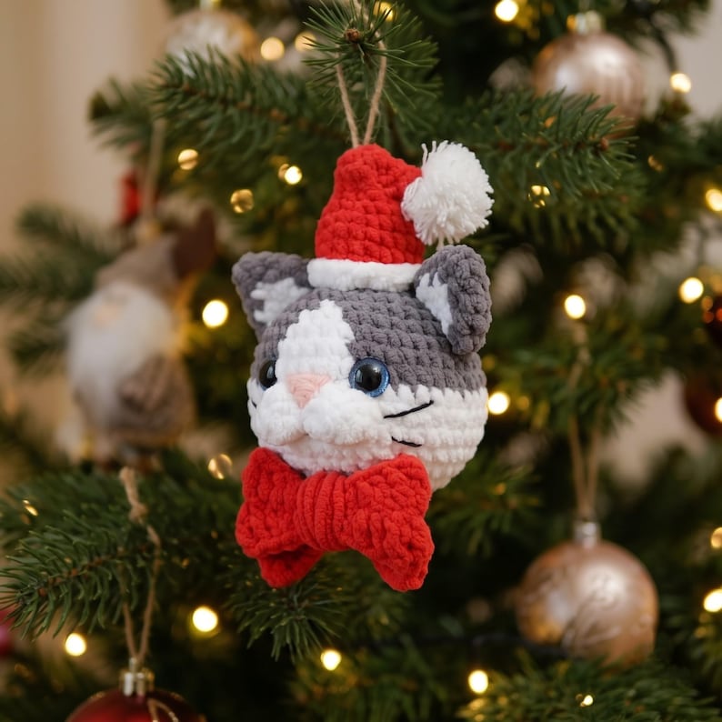 Cat Christmas Ornaments Crochet PDF Pattern - Beginner Friendly Crochet ...