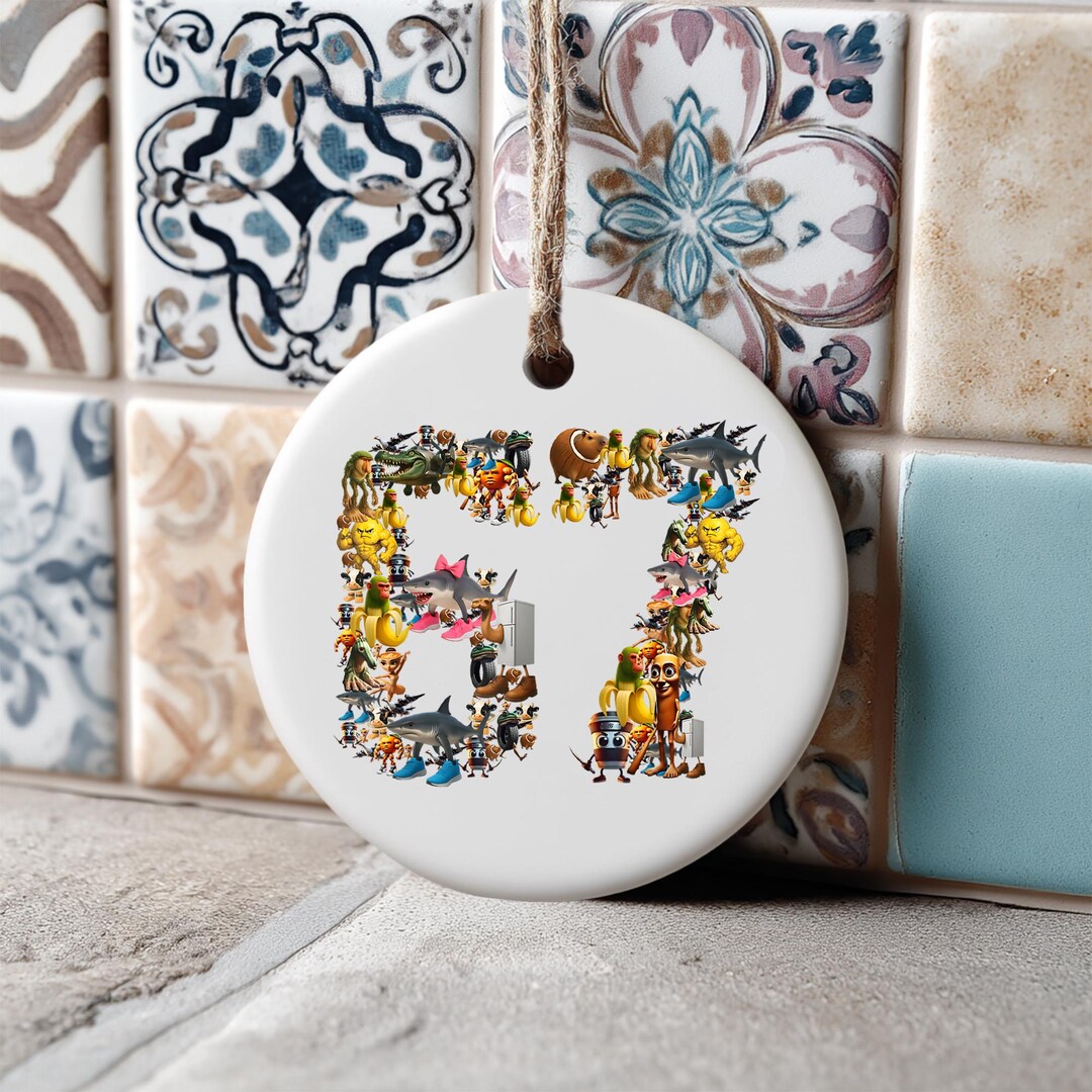 67 Cartoon Character Collage Ornament, Funny 6-7 Meme Holiday Decor ...