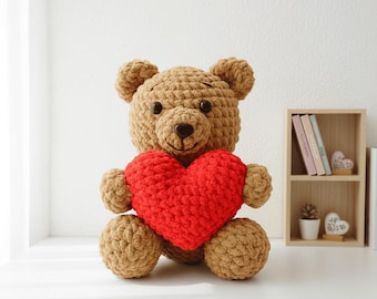 Patrón de amigurumi de oso enamorado a crochet, adorable oso corazón a crochet, osito de peluche fácil a crochet para principiantes