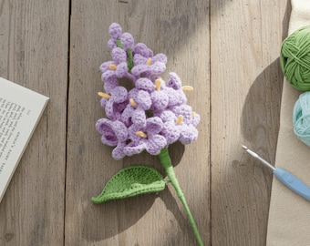 Patrón de ganchillo de lilas, patrón de rama de flores de ganchillo en PDF, flores de lila realistas, idea de regalo DIY, decoración floral hecha a mano, tutorial para principiantes