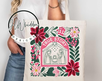Christian Christmas Tote Bag, Nativity Scene Tote Bag, Christmas Bag, Canvas Tote Bag, Bible Tote Bag - Christian Women's Tote - Jesus Tote