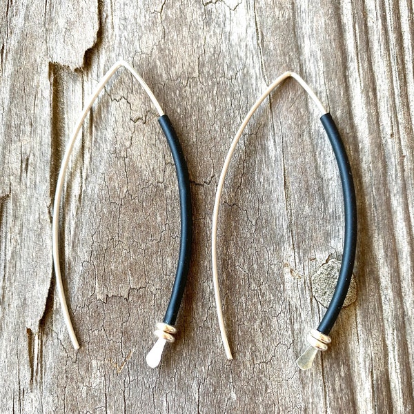 Sterling Silver Threaders - Silver and Black Earrings - Tarnish Resistant - Gift for Friend