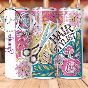 Hair Stylist Tumbler - Personalized Tumbler Gift for Hair Stylist - Custom Hair Dresser Tumbler Gift - Boho Floral Hairstylist Tumbler